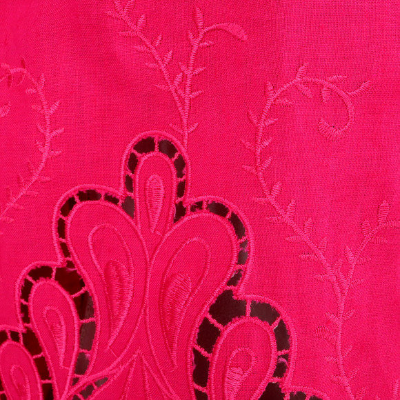 Chicos Jacket 0 Womens 4 Small Linen Pink Embroidered Cut Outs Open Lightweight - Picture 10 of 16